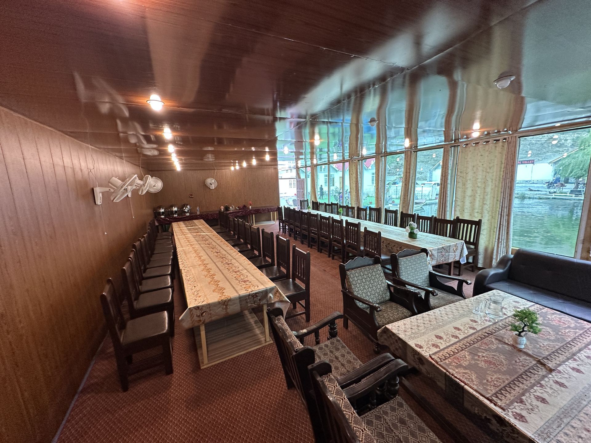 Lodge interiors and gathering spaces